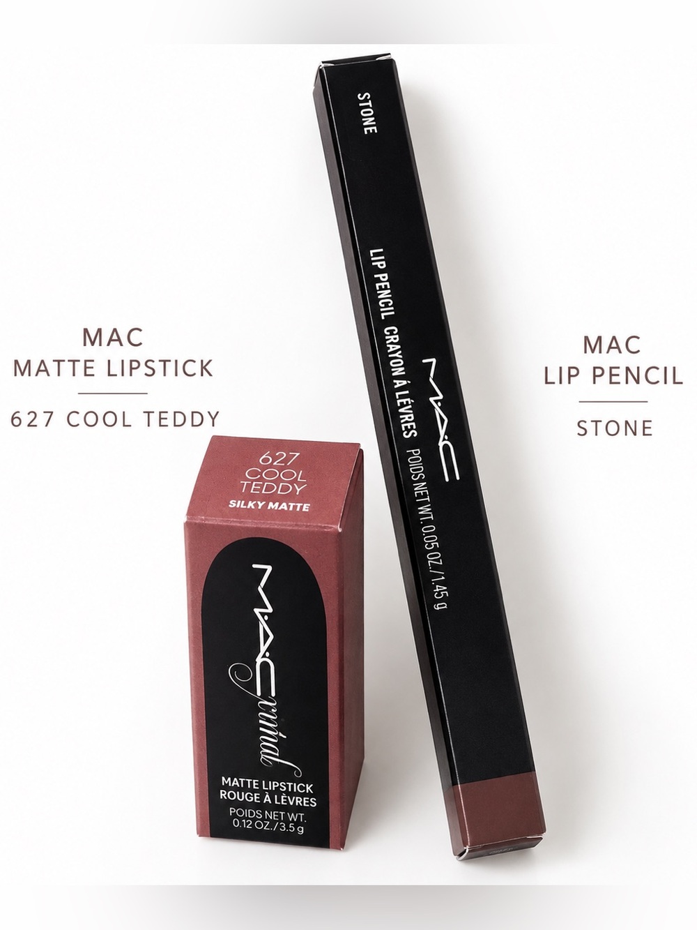 MAC Cool-Toned Nude Lip Duo Cool Teddy Lipstick + Stone Lip Pencil NIB